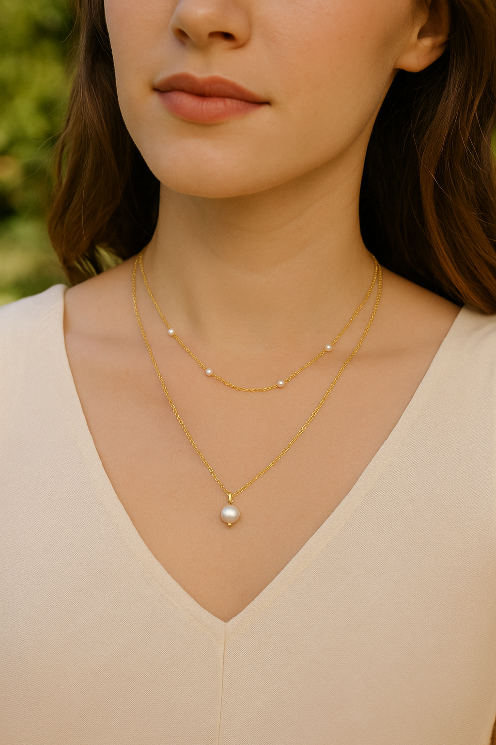 Two-Layer Gold-filled Pearl Necklace
