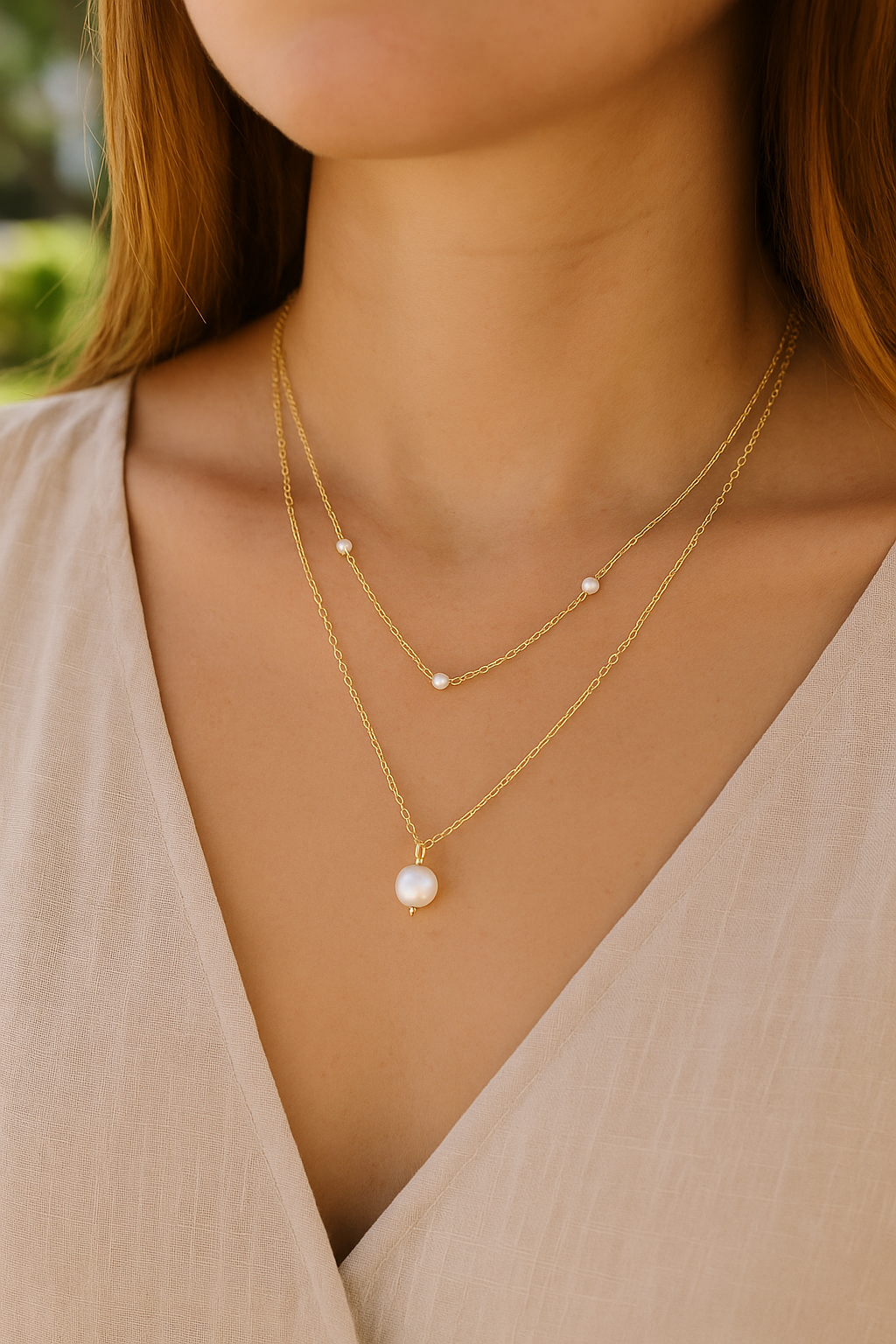 Two-Layer Gold-filled Pearl Necklace