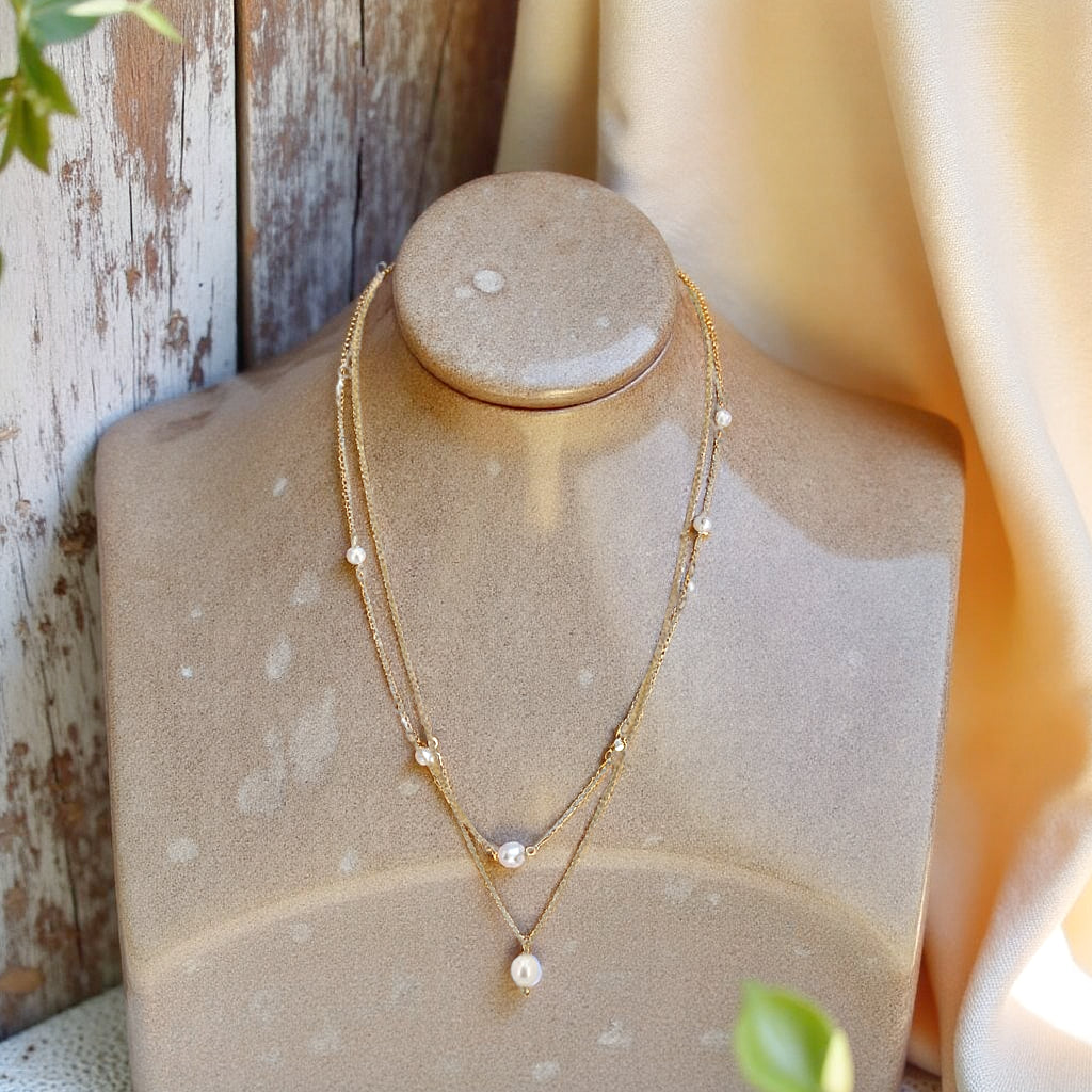 Two-Layer Gold-filled Pearl Necklace