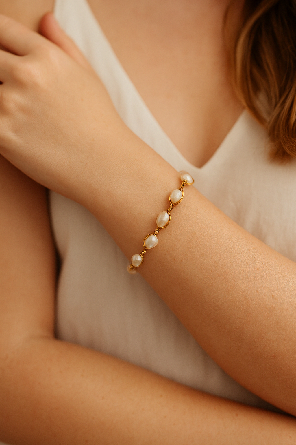 Wire-Wrapped Pearl Bracelet
