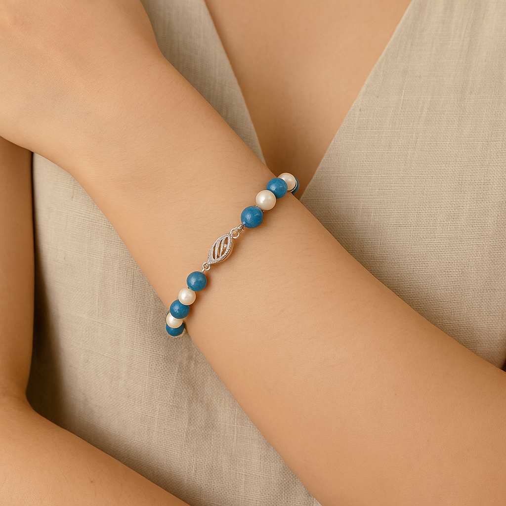 Blue Chalcedony and Pearl Bracelet