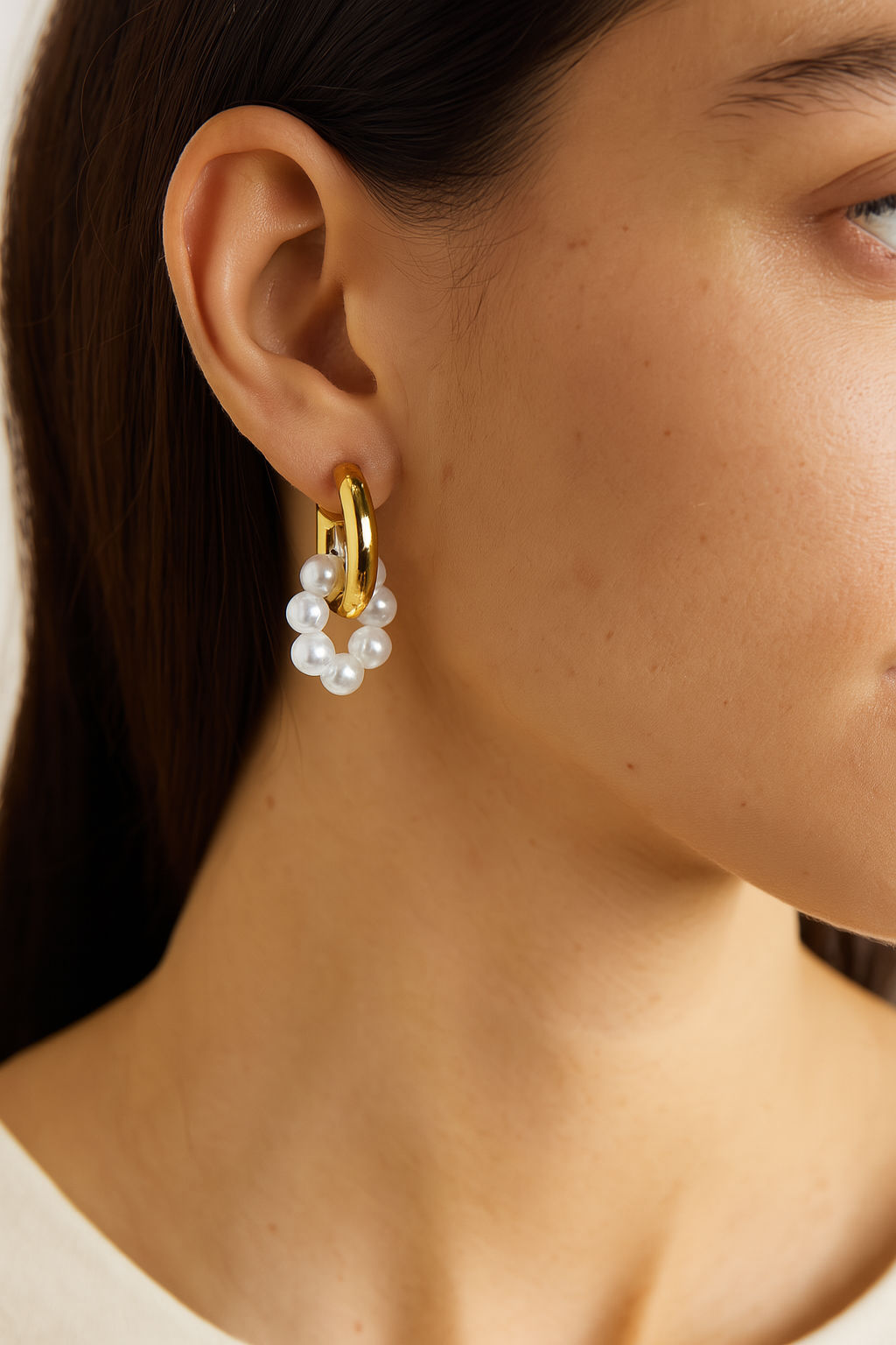 Pearl Hoop Huggie Earrings