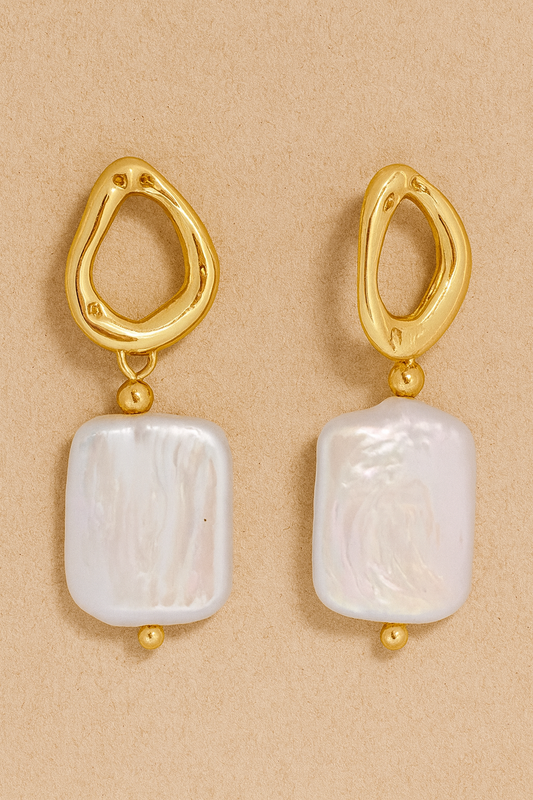 Rectangular Pearl Drop Earrings