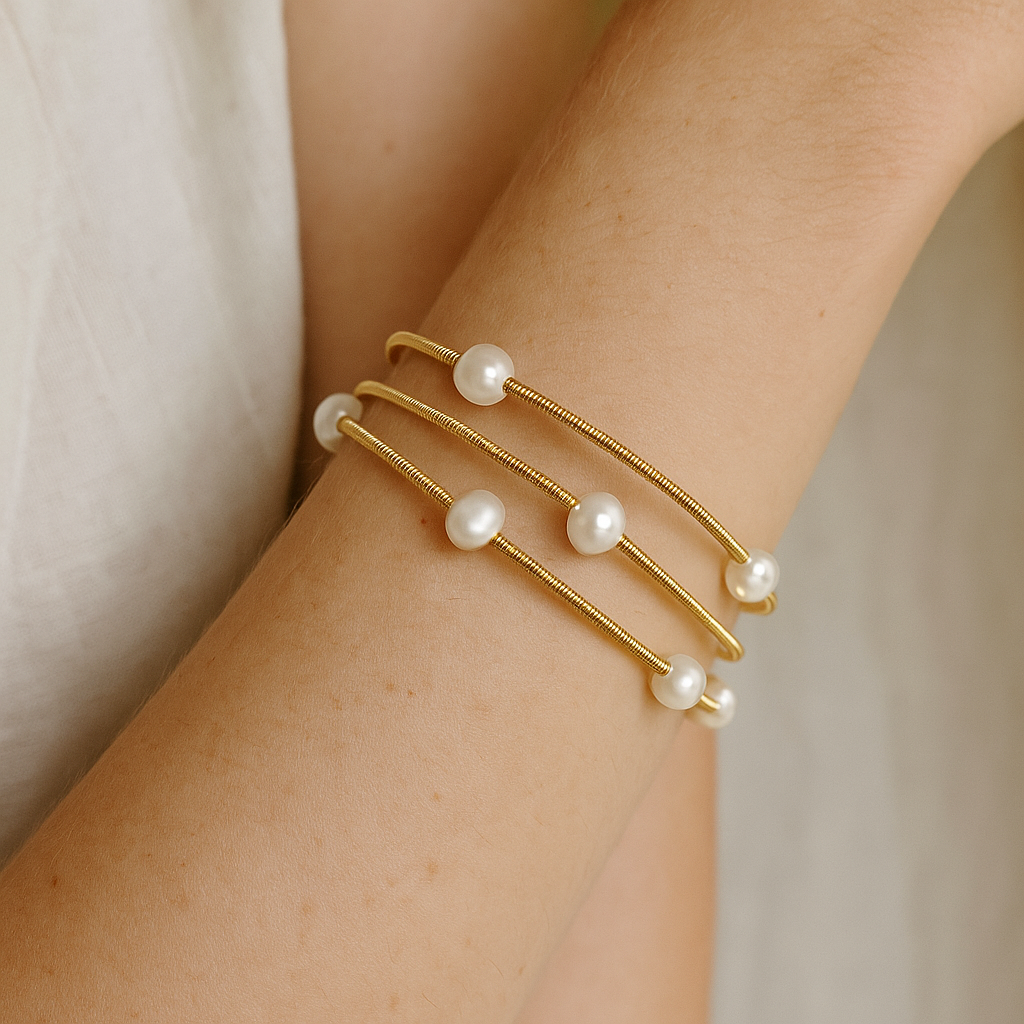 Gold and Pearl Bangle