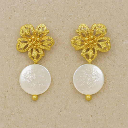 Flower and Coin Pearl Earrings
