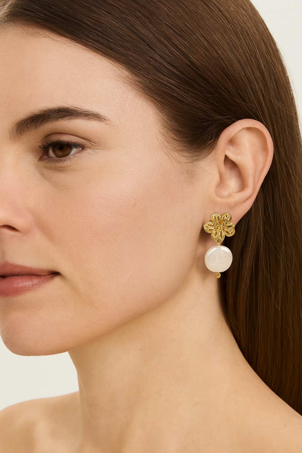 Flower and Coin Pearl Earrings