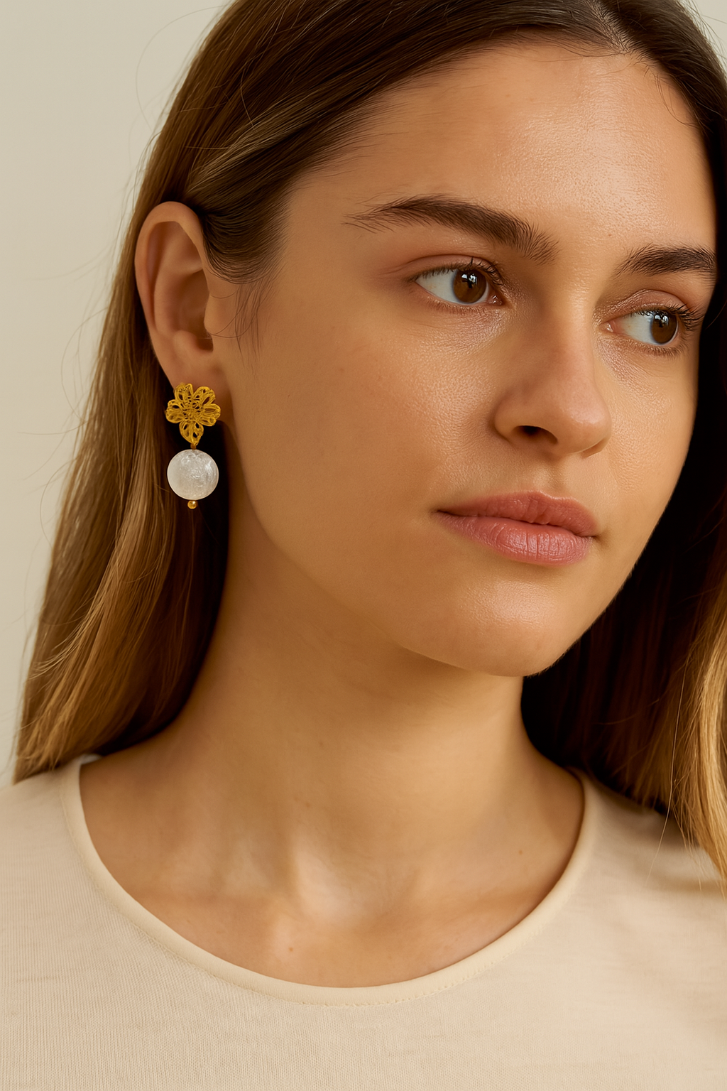 Flower and Coin Pearl Earrings