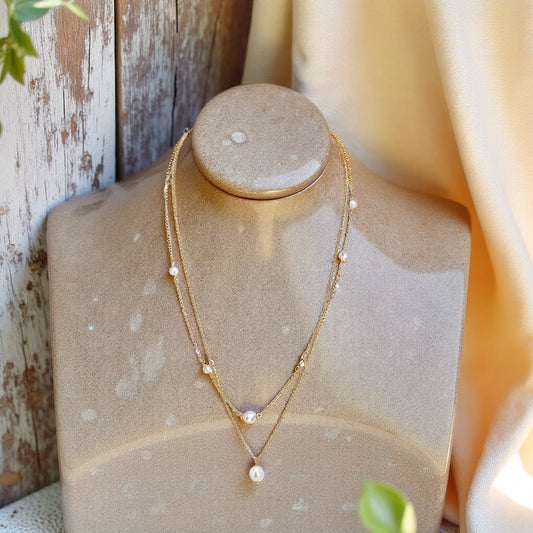 Two-Layer Gold-filled Pearl Necklace
