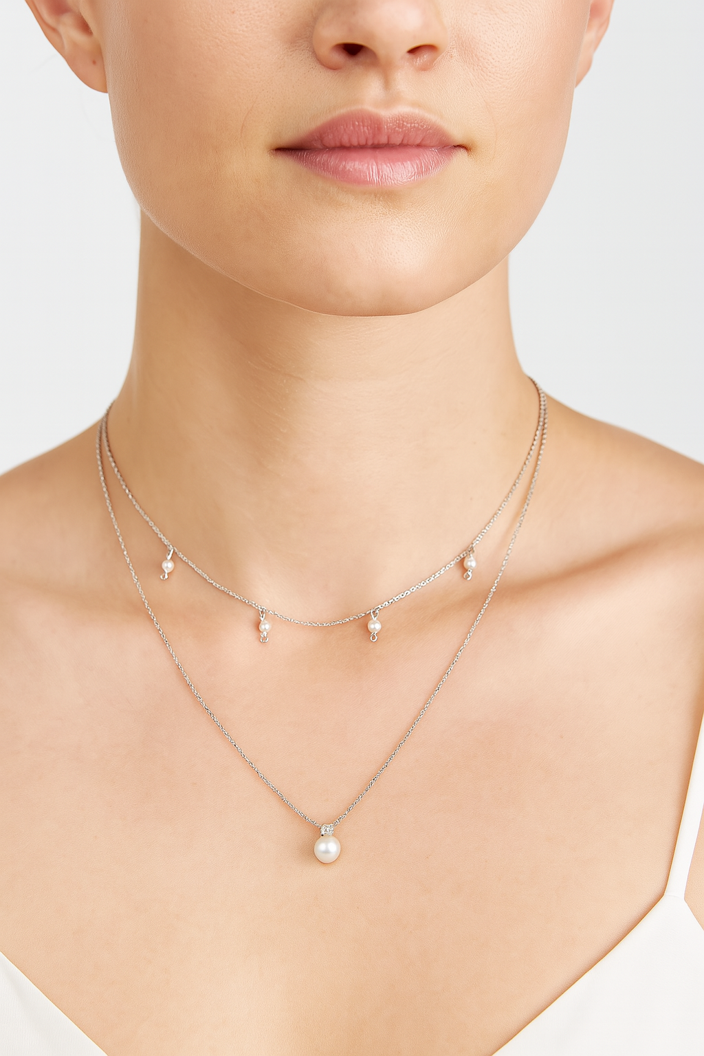 Two-Layer Sterling Silver and Pearl Necklace