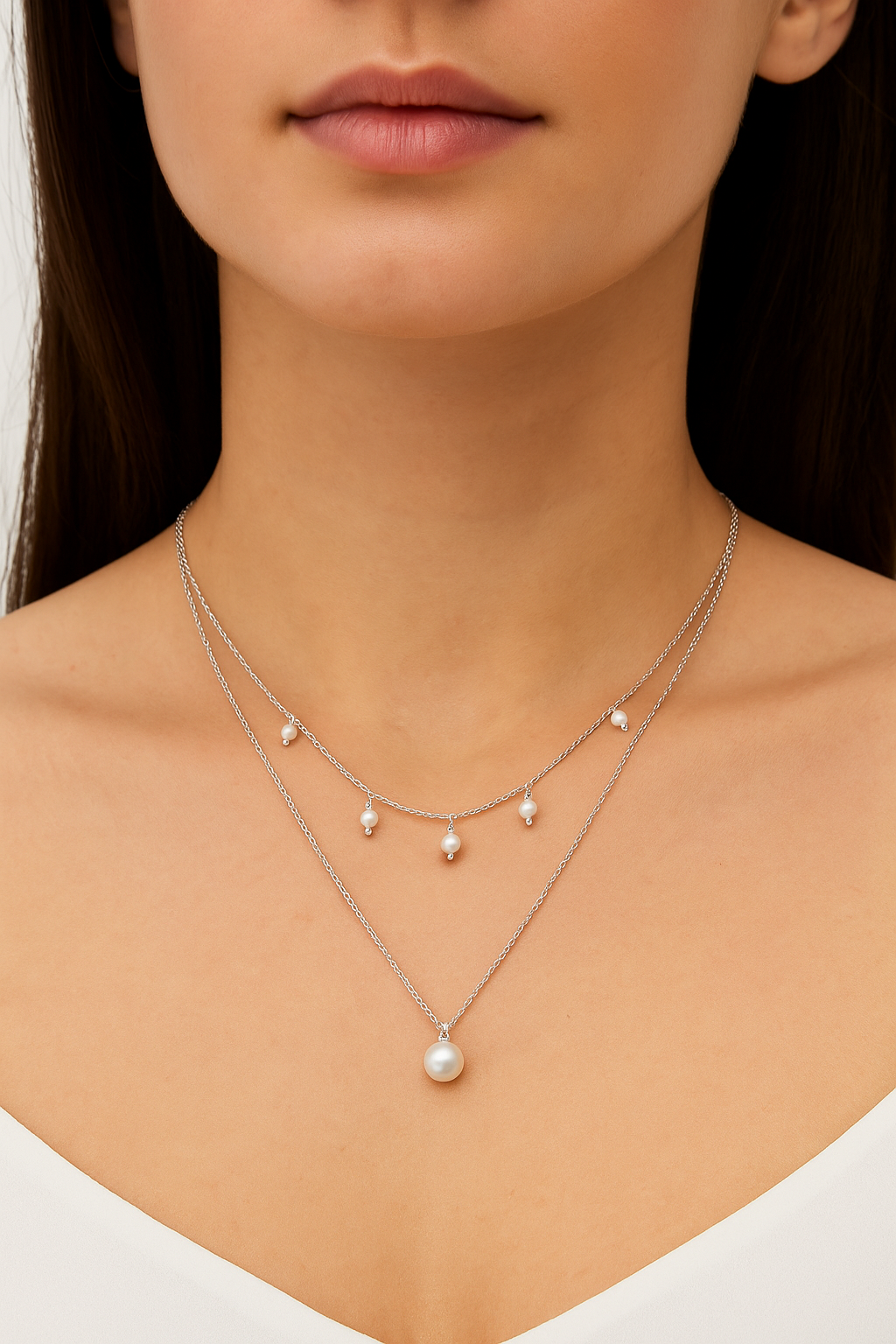 Two-Layer Sterling Silver and Pearl Necklace