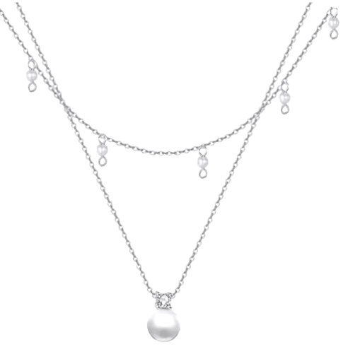 Two-Layer Sterling Silver and Pearl Necklace