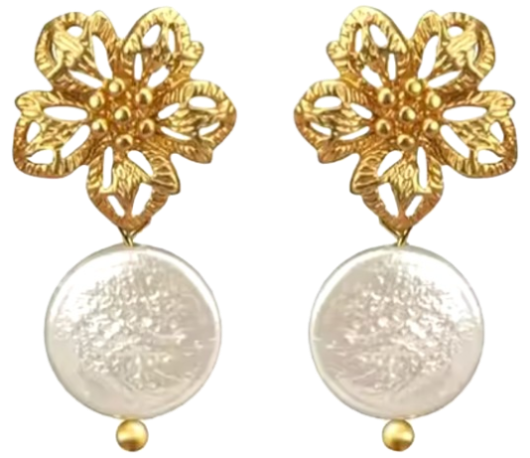 Flower and Coin Pearl Earrings
