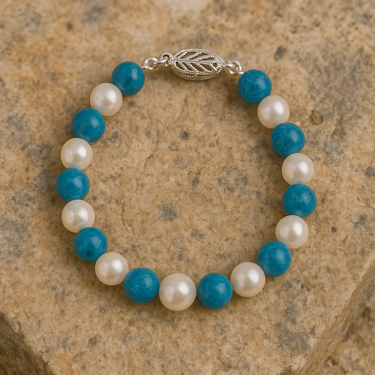 Blue Chalcedony and Pearl Bracelet