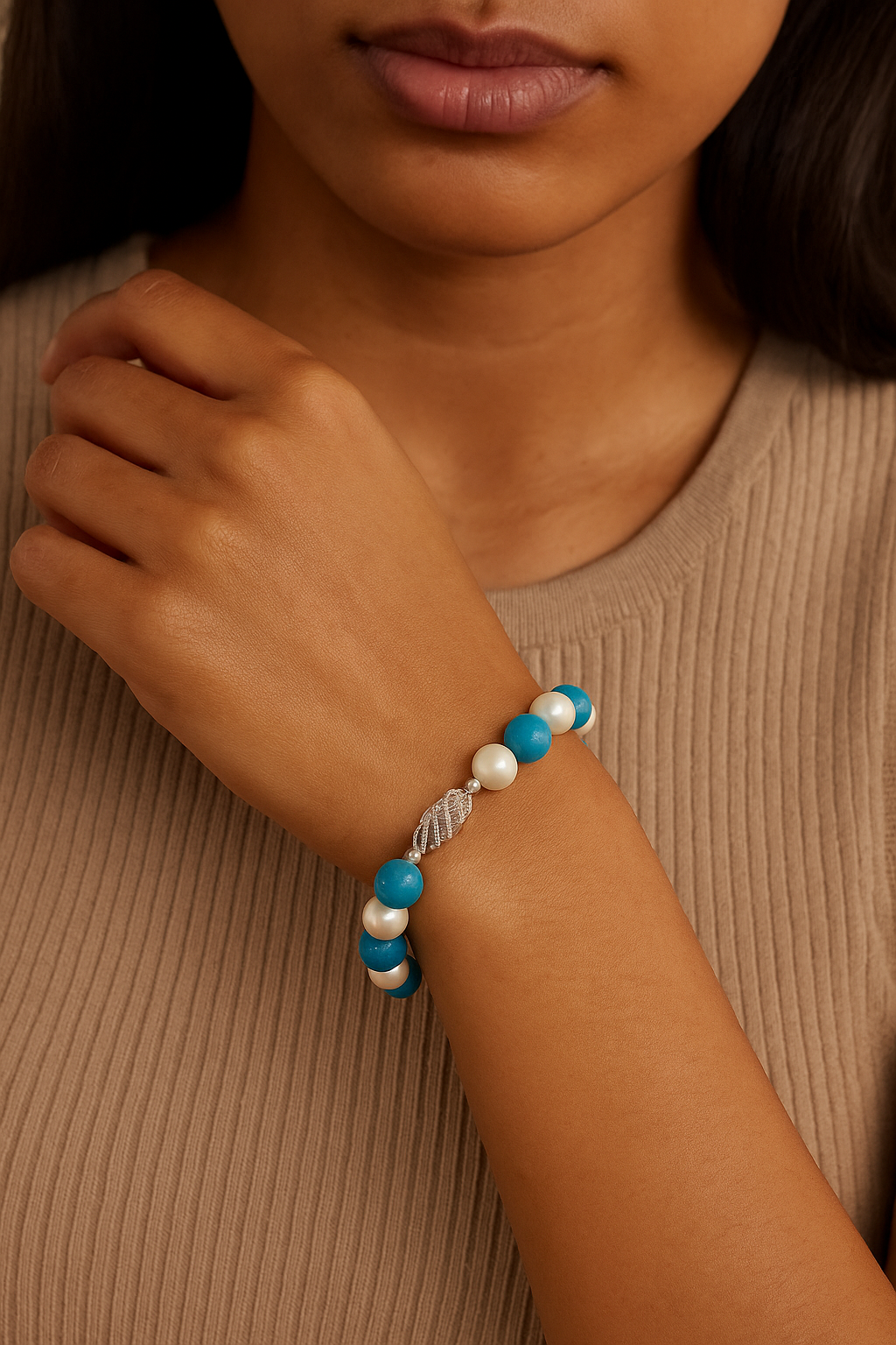 Blue Chalcedony and Pearl Bracelet