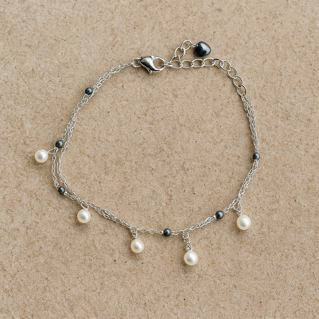 Two-Layer Sterling Silver and Pearl Bracelet