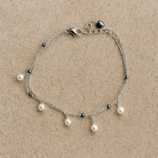 Two-Layer Sterling Silver and Pearl Bracelet