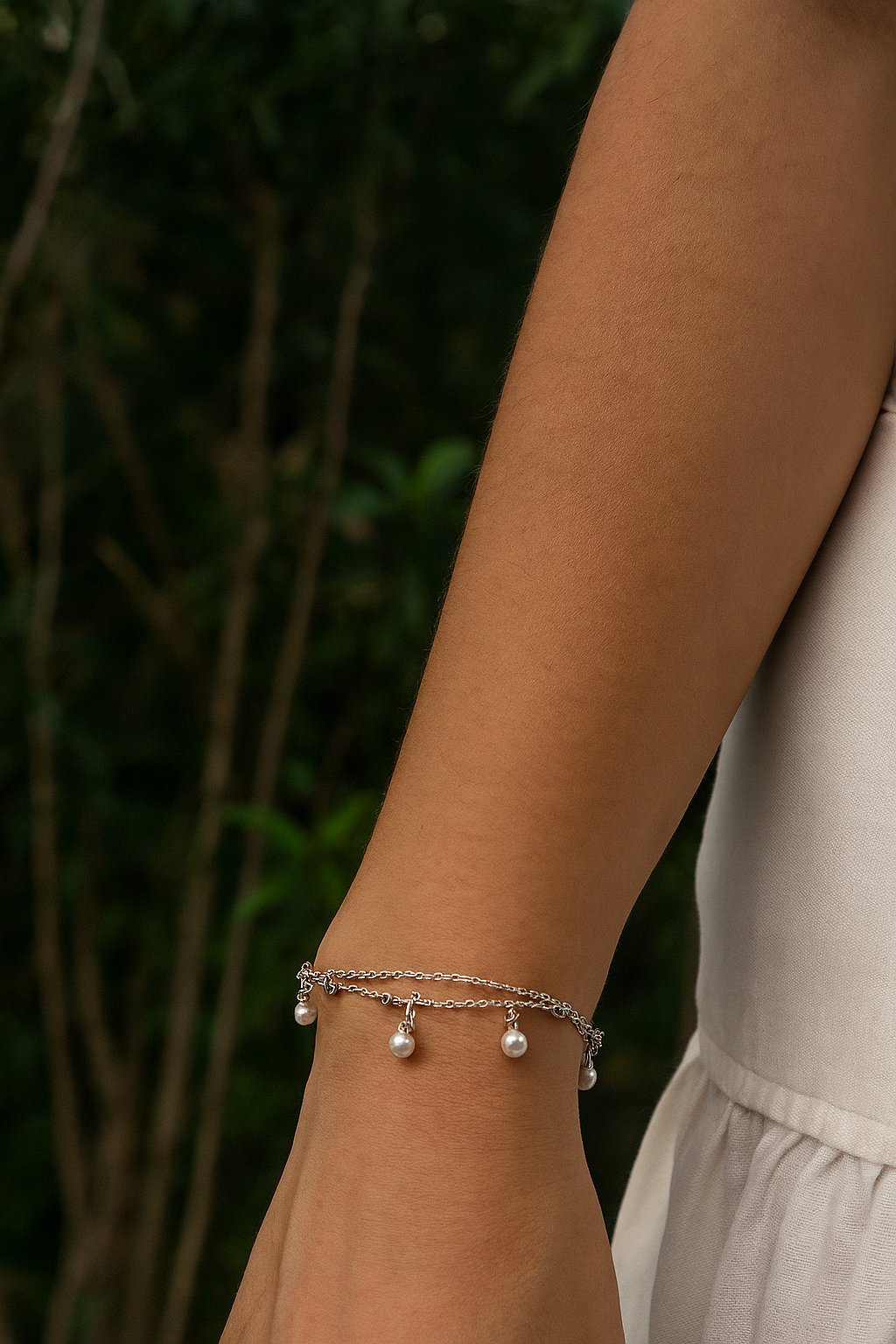 Two-Layer Sterling Silver and Pearl Bracelet
