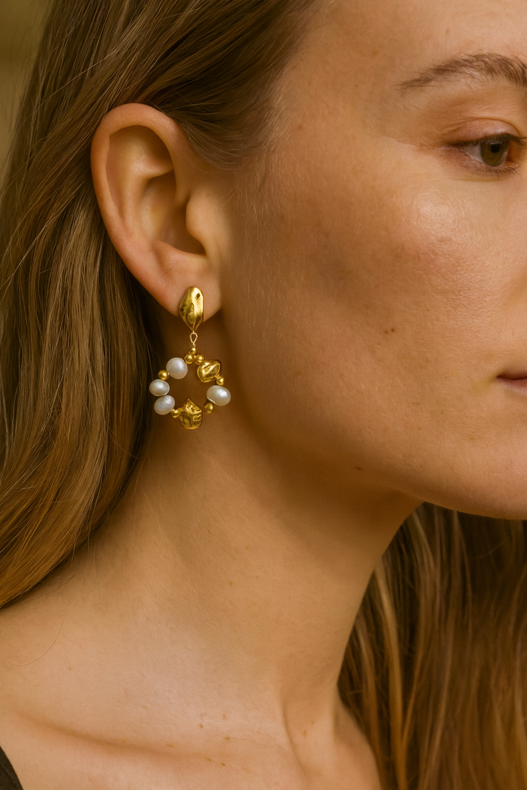 Circle Hoop Pearl Drop Earring