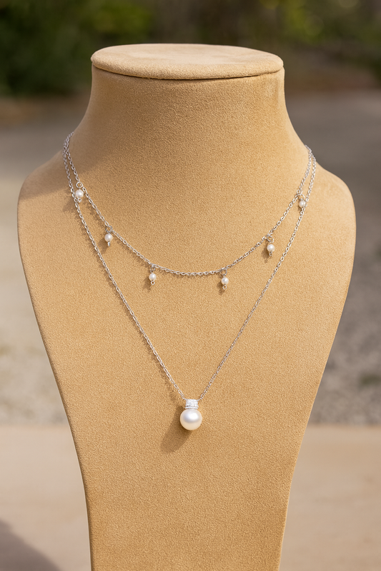 Two-Layer Sterling Silver and Pearl Necklace